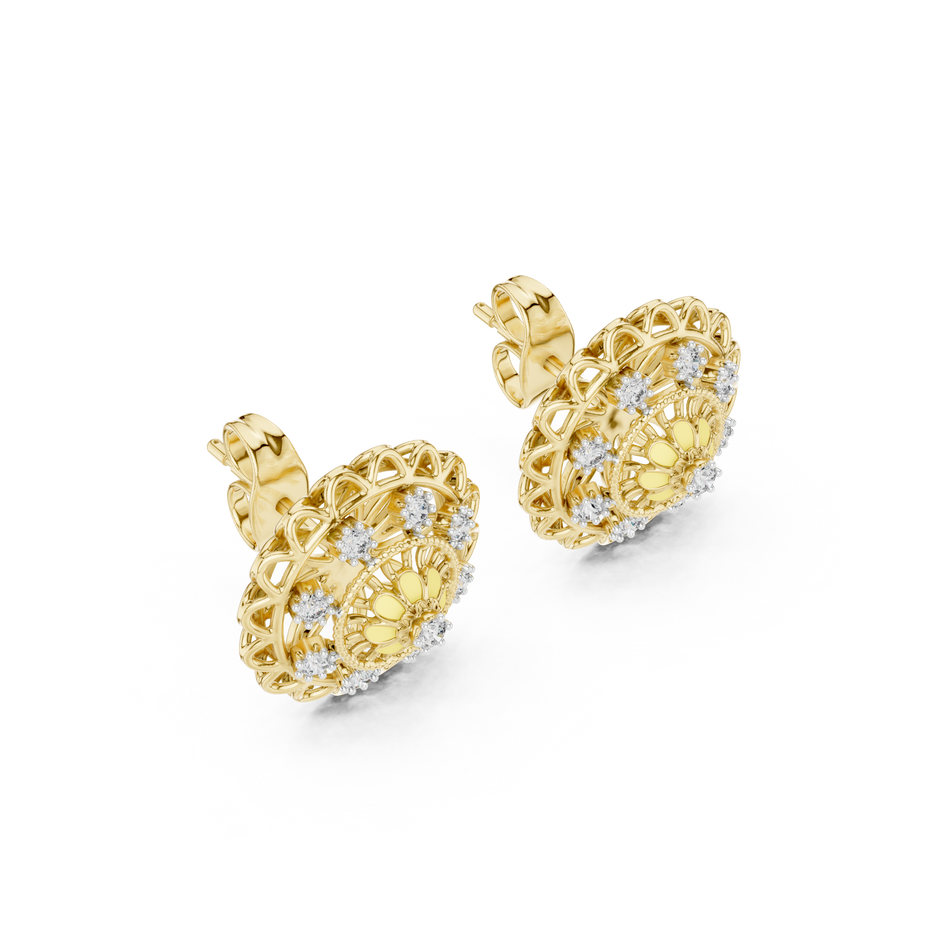 Round Cut Floral Medallion Lab Grown Diamond Earrings