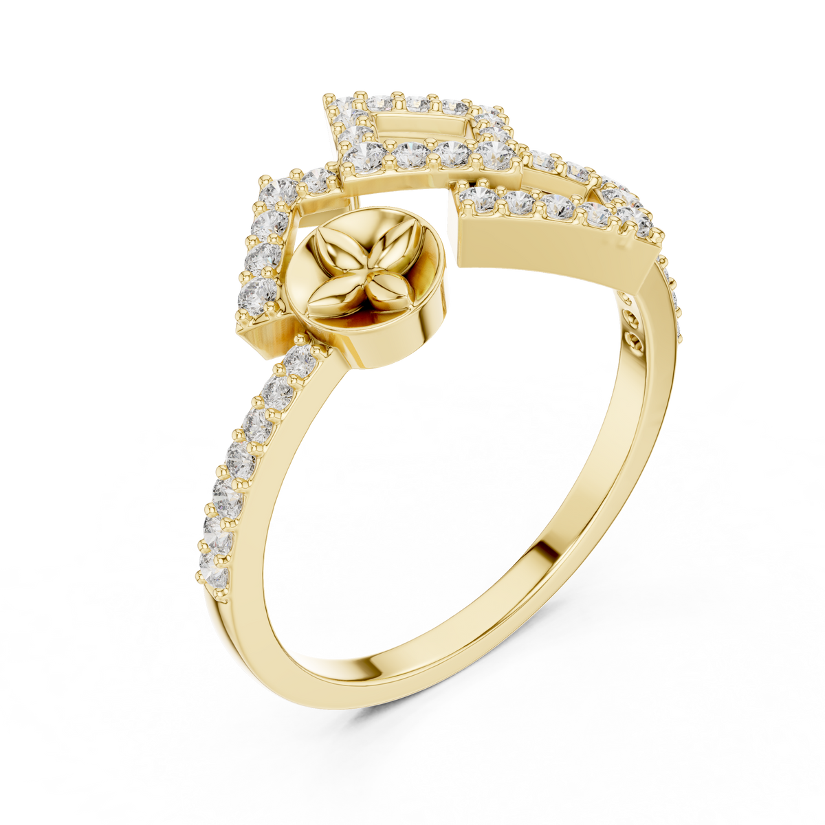 Square Pave Floral Crest Lab Grown Diamond Ring