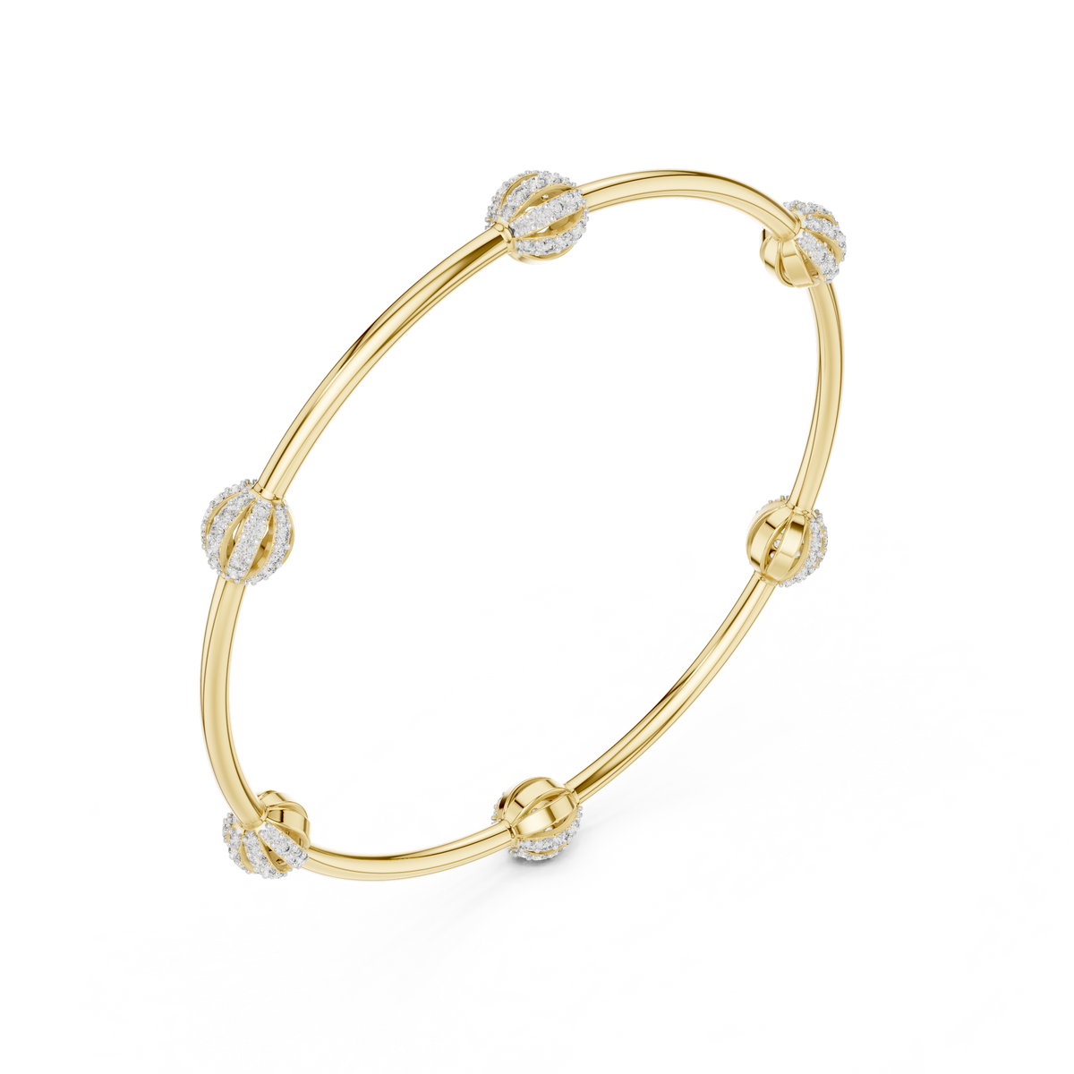 Gold Bangle Bracelet with Diamond-Accented Station Motifs