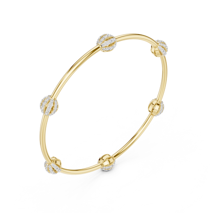 Gold Bangle Bracelet with Diamond-Accented Station Motifs