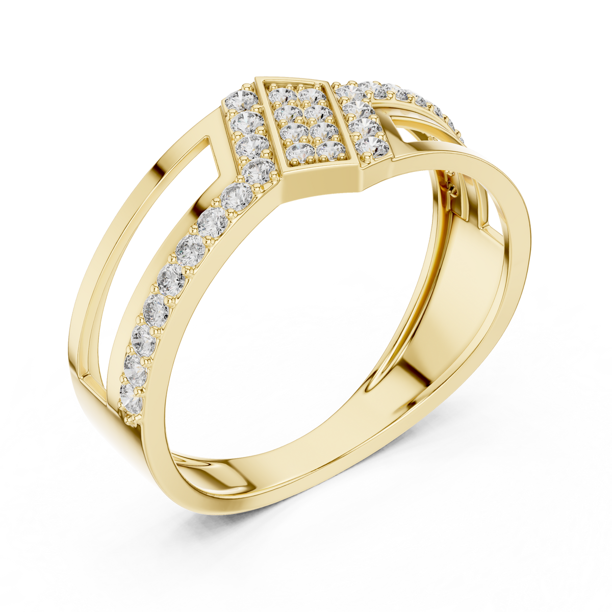 Geometric Chevron Pave Center Lab Grown Diamond Ring