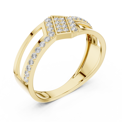 Geometric Chevron Pave Center Lab Grown Diamond Ring