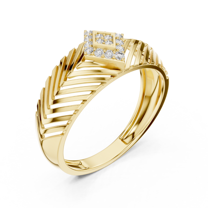 Rhombus Center Pave Openwork Chevron Grille Lab Grown Diamond Ring
