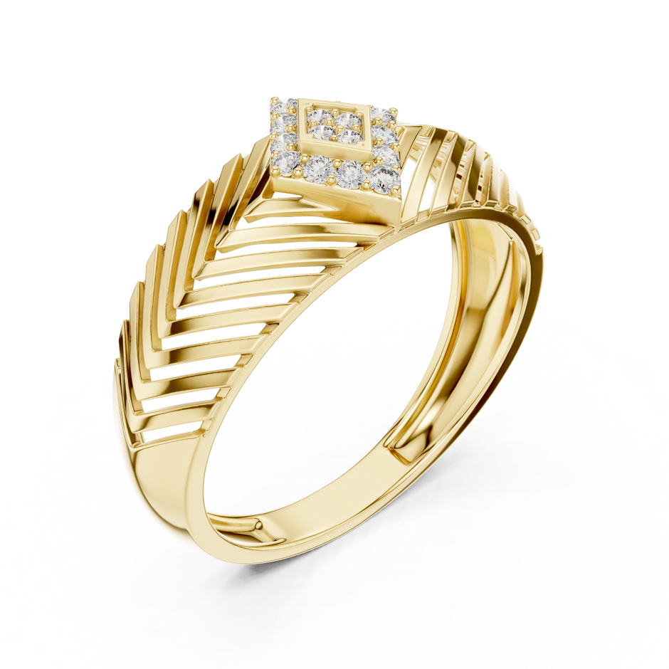 Rhombus Center Pave Openwork Chevron Grille Lab Grown Diamond Ring