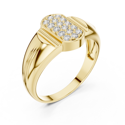 Elongated Oval Pave Vertical Ribbed Collar Lab Grown Diamond Signet Ring
