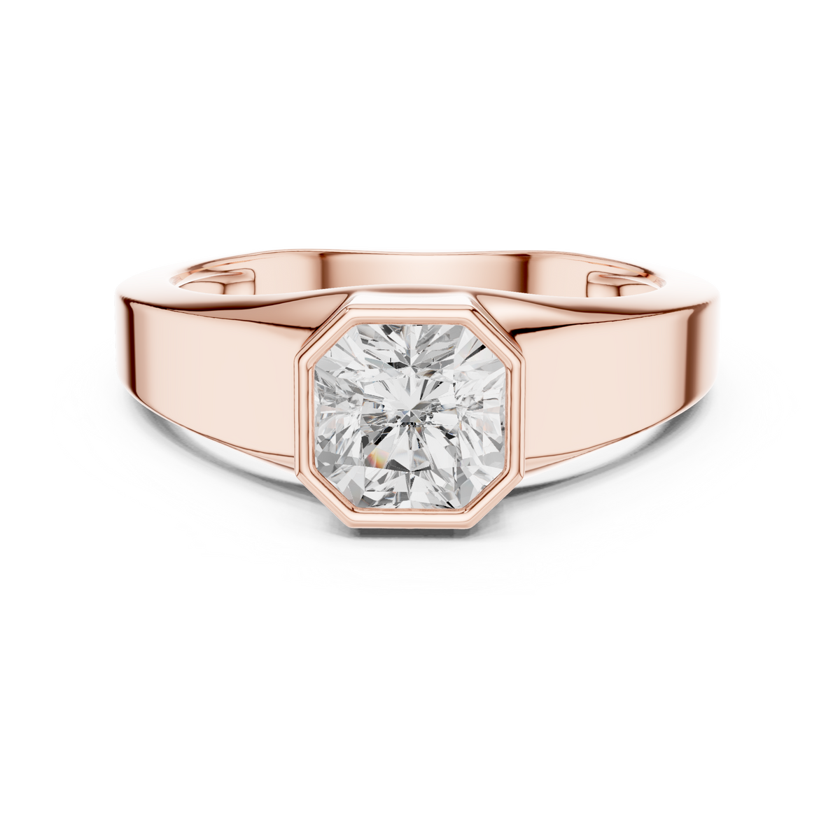 Octagon Bezel Radiant Shape 1.10 Ct Lab Grown Diamond Solitaire Ring