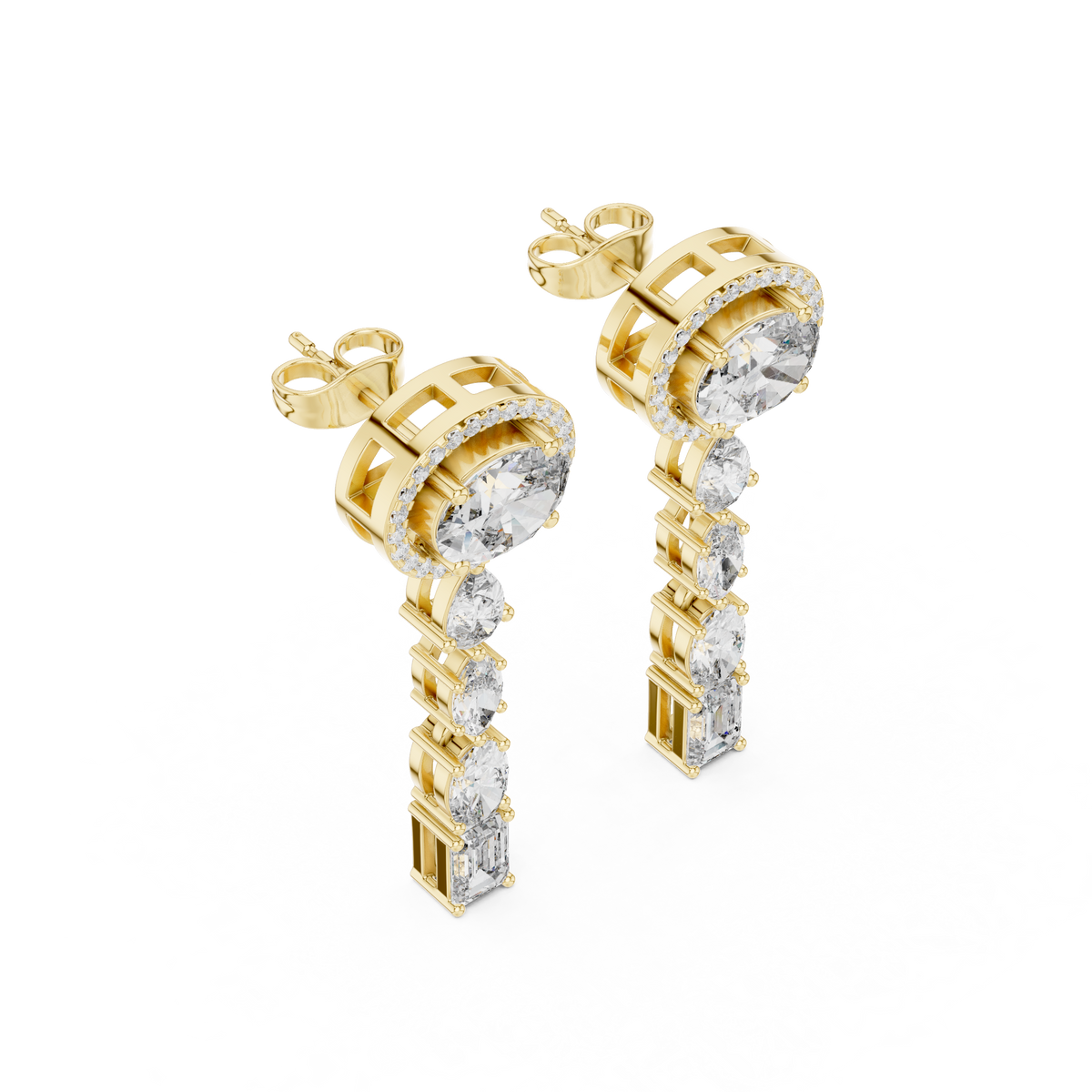 Oval Halo and Mixed-Cut Lab-Grown Diamond Drop Earrings