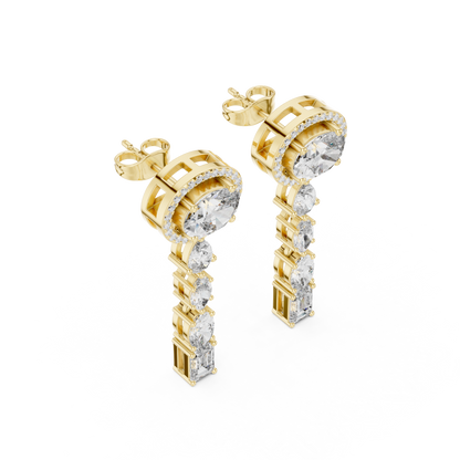 Oval Halo and Mixed-Cut Lab-Grown Diamond Drop Earrings