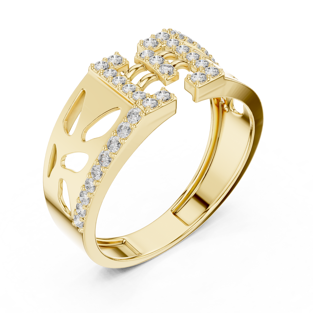 Geometric Butterfly Openwork Center Pave Bar Lab Grown Diamond Ring