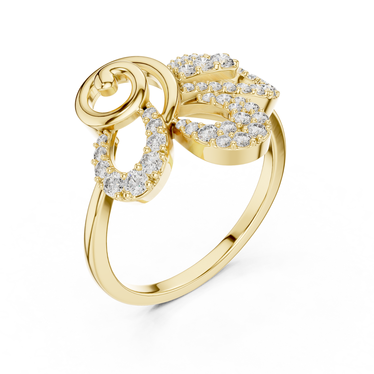 Asymmetrical Abstract Swirl Pave Petal Lab Grown Diamond Ring