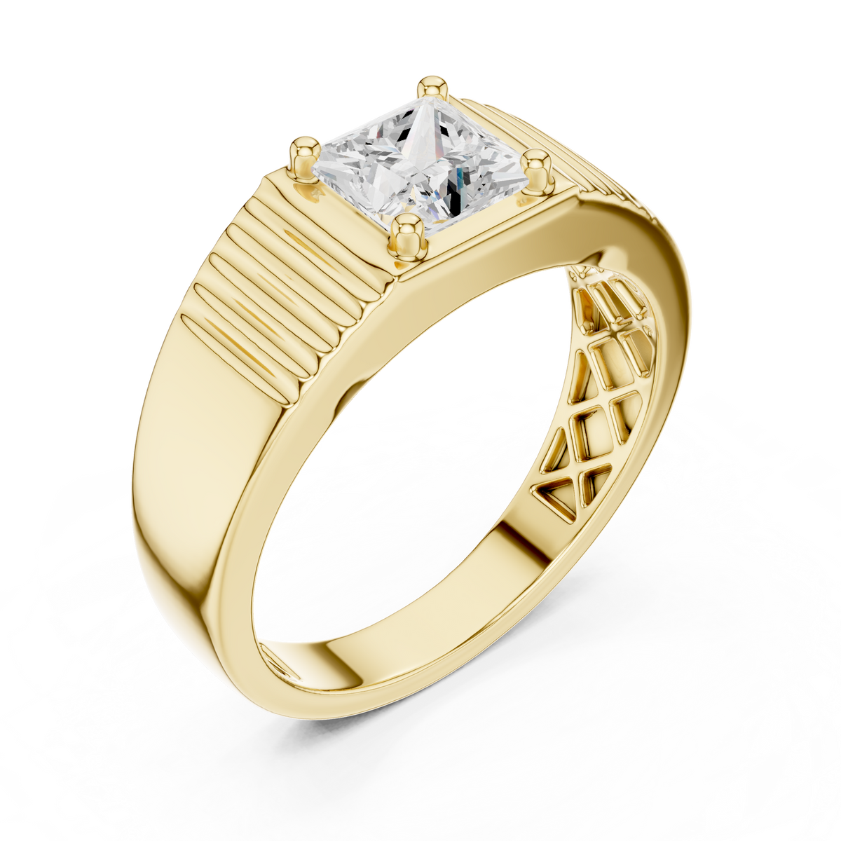 Princess Cut Lab Grown Diamond Solitaire Textured Signet Ring