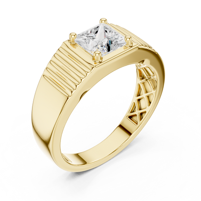 Princess Cut Lab Grown Diamond Solitaire Textured Signet Ring