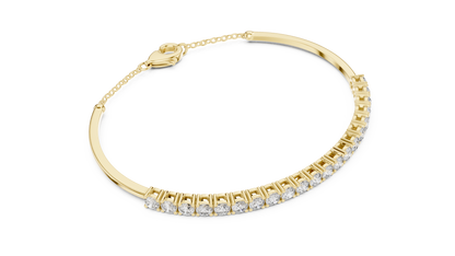 Half-Tennis Chain Hybrid Round Lab Grown Diamond Bangle Bracelet.