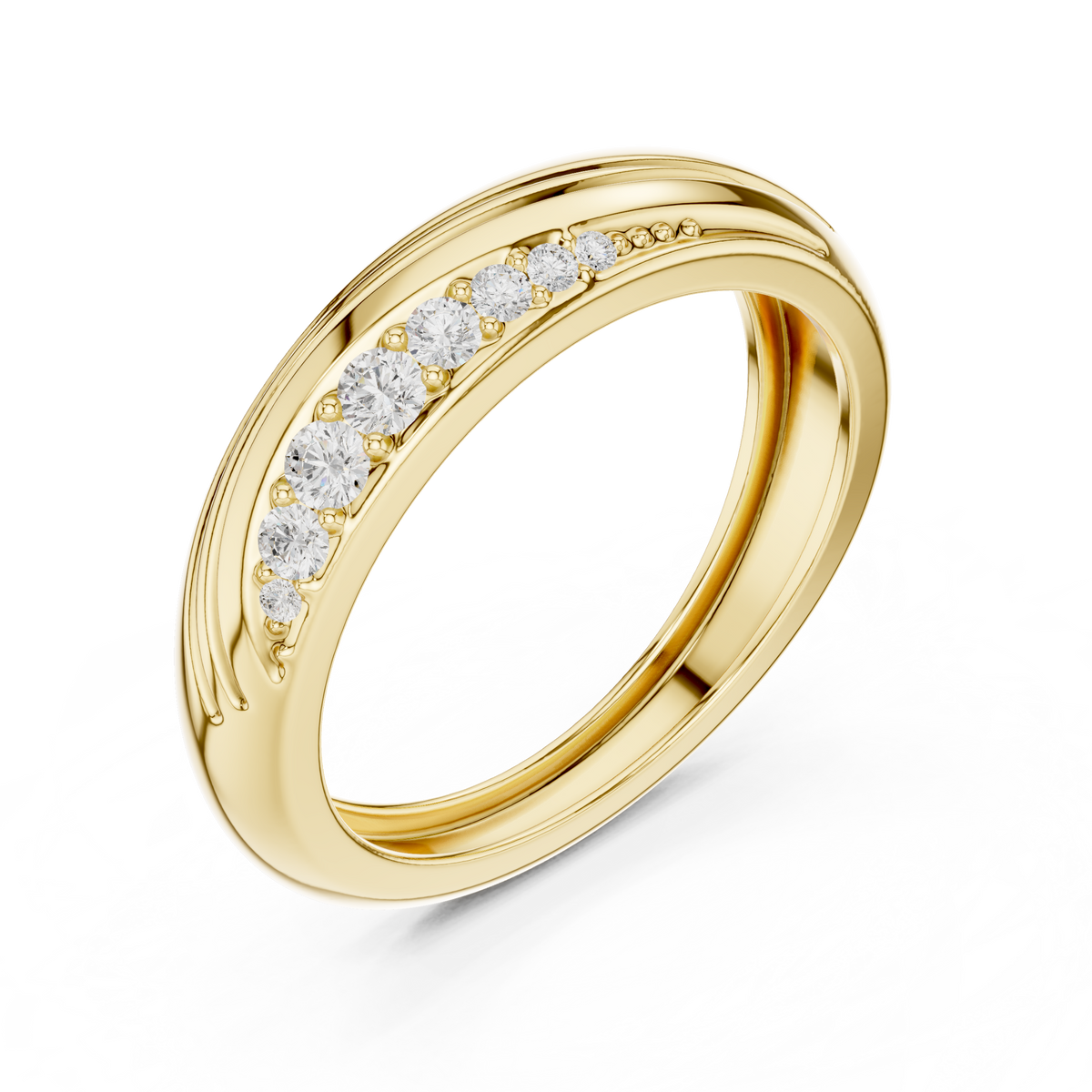 Curved Wave Channel Round Lab Grown Diamond Ring Dome Band