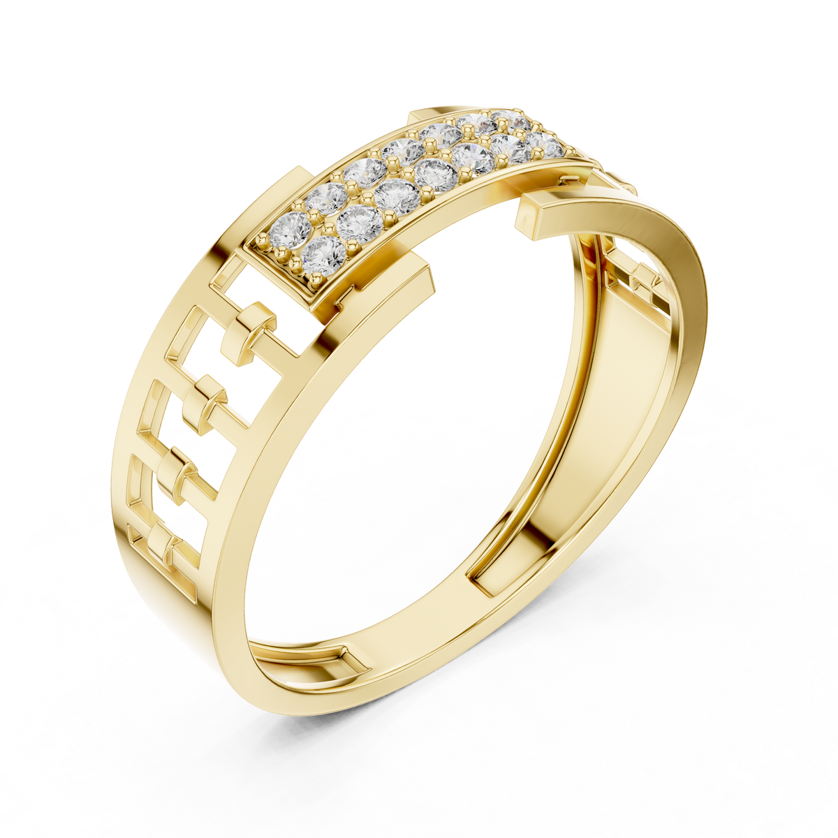 The Imperial Geometric Lattice Dual Row Pave Center Lab Grown Diamond Ring