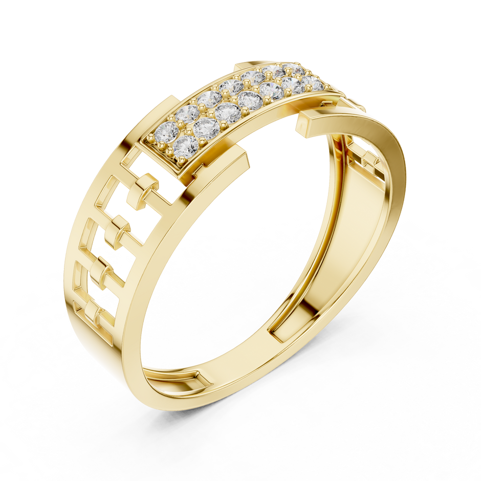 The Imperial Geometric Lattice Dual Row Pave Center Lab Grown Diamond Ring