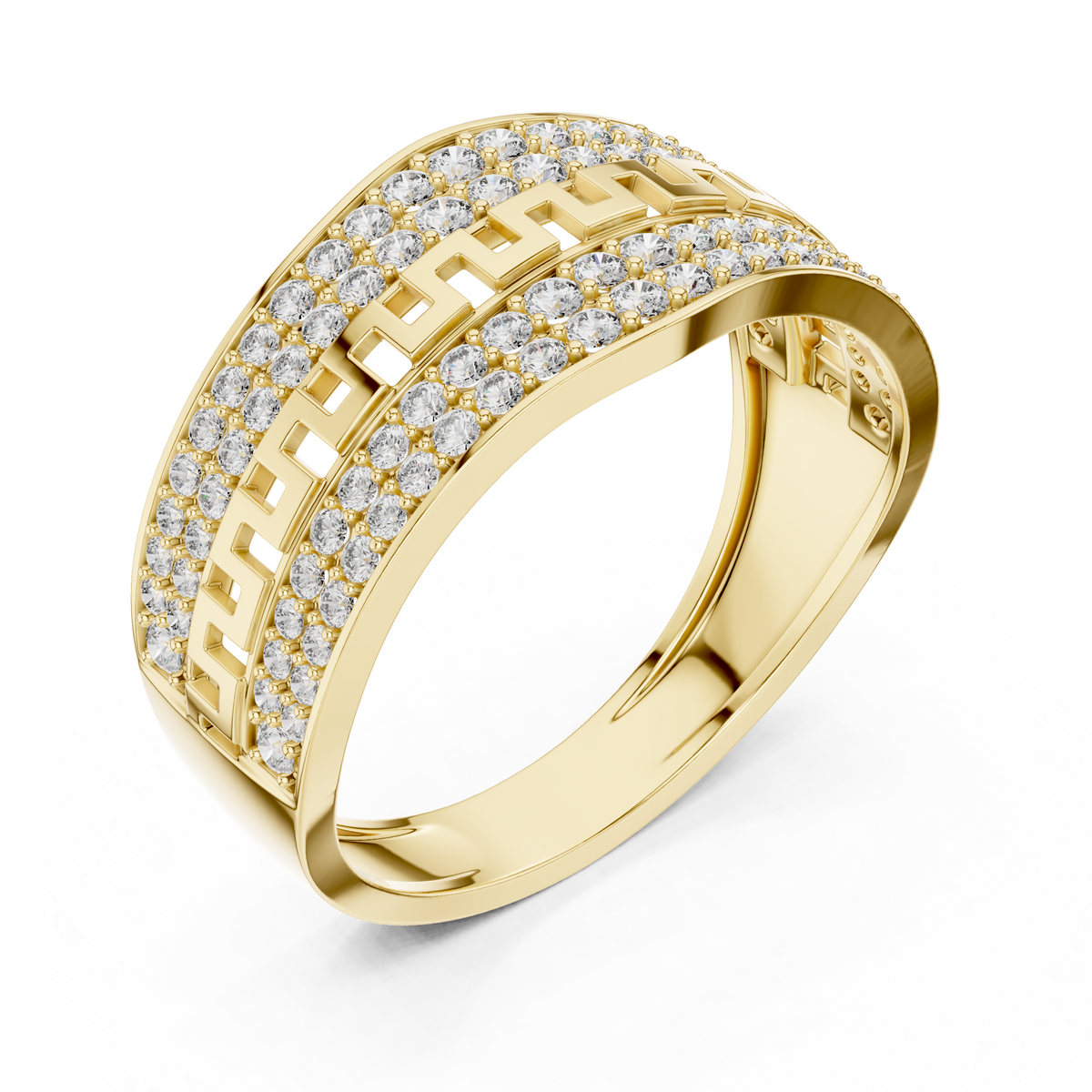 The Imperial Greek Key Center Openwork Double Row Pave Lab Grown Diamond Ring