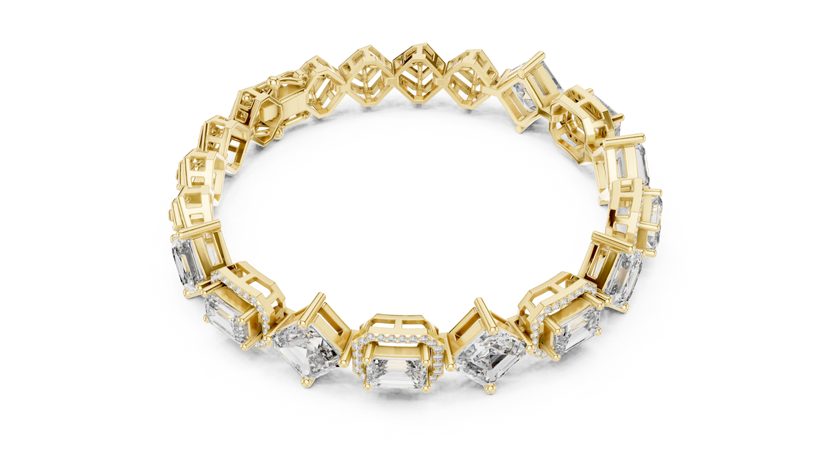 Alternating Halo Emerald & Kite-Set Asscher Lab Grown Diamond Tennis Bracelet