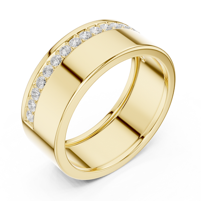 Offset Channel Round Shape Lab Grown Diamond Ring Wide Band Style