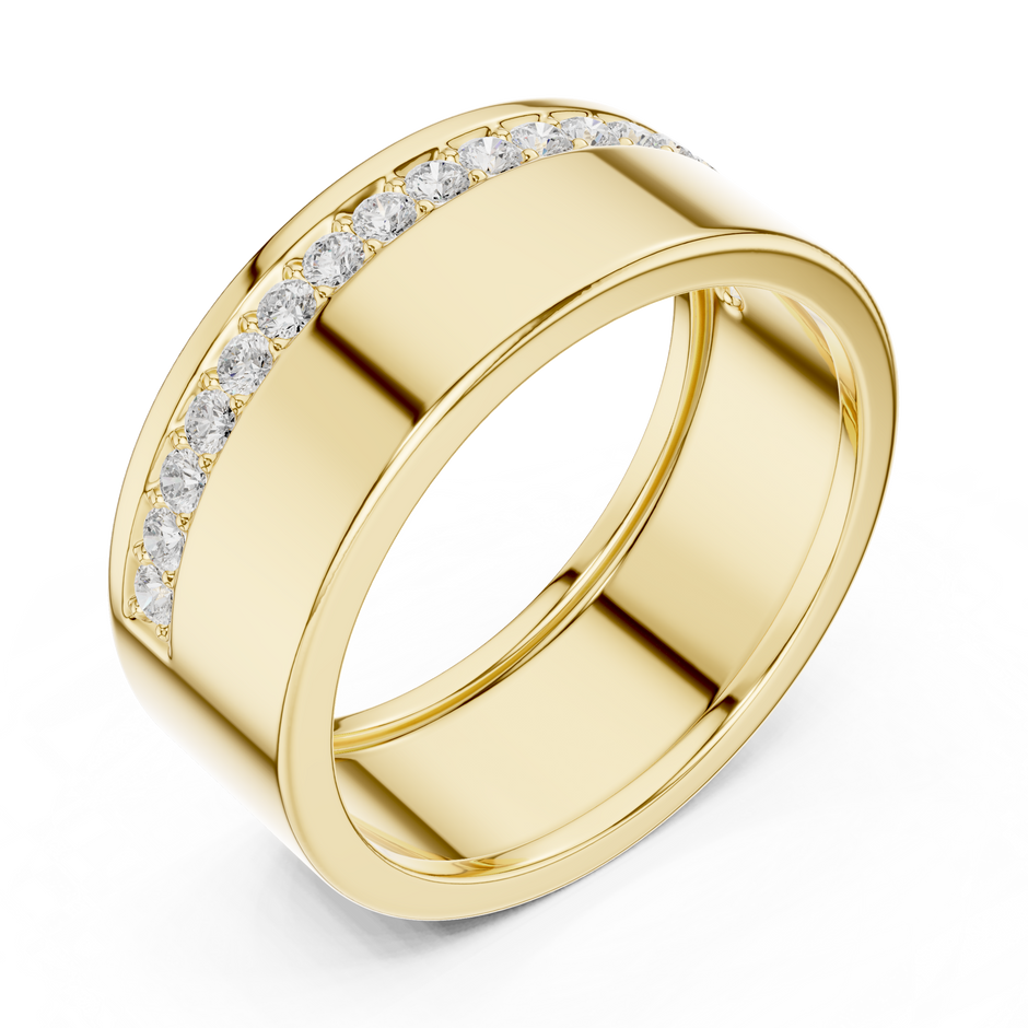 Offset Channel Round Shape Lab Grown Diamond Ring Wide Band Style
