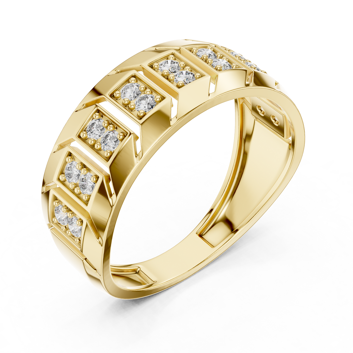 Wide Double Row Pave Diamond Fashion Band Lab Grown Diamond Ring