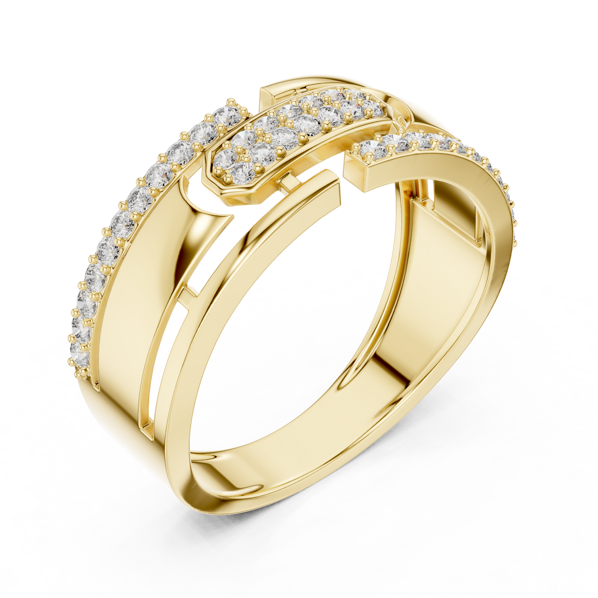 Gold Geometric Belt Buckle Diamond Band with Open Cutouts
