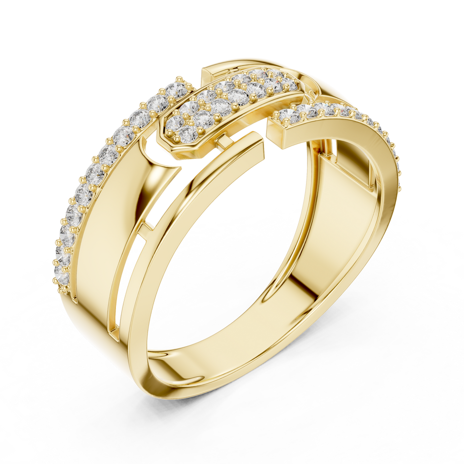 Gold Geometric Belt Buckle Diamond Band with Open Cutouts