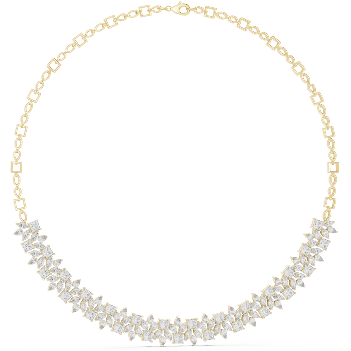 Princess, Pear & Marquise Cut Lab Grown Diamond Cluster Statement Necklace