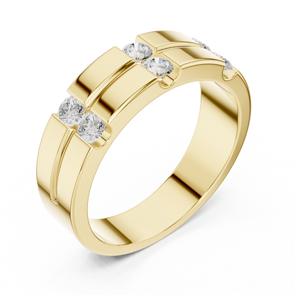 Three Station Six Stone Channel Set Round Lab Grown Diamond Ring