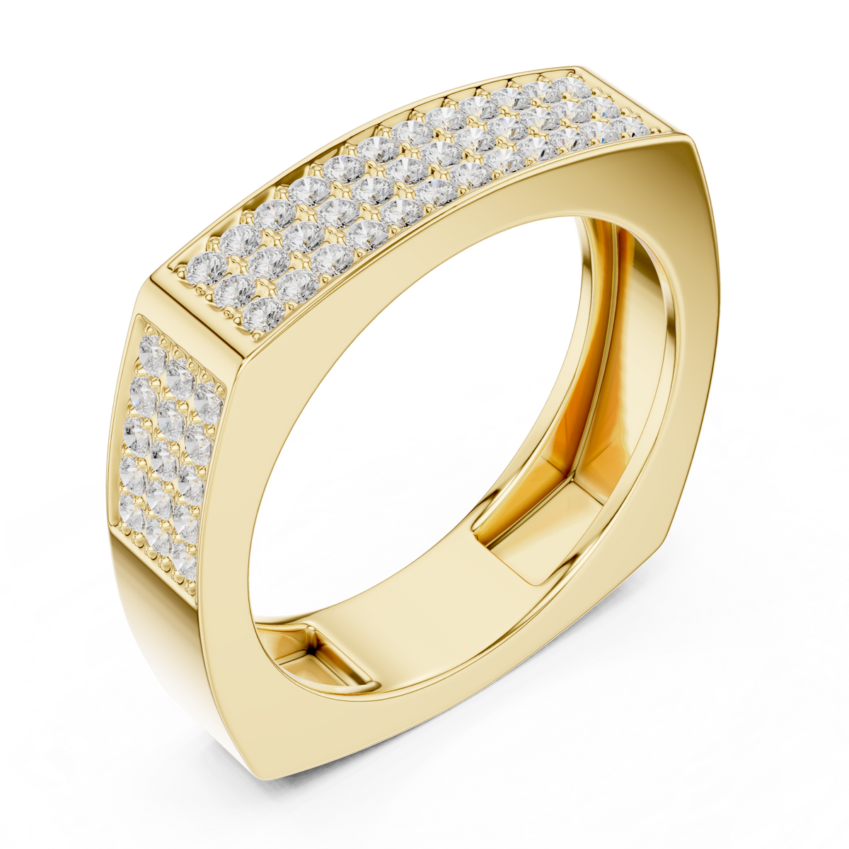 Square Corner Multi Row Pave Round Shape Lab Grown Diamond Ring Geometric Band