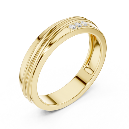 Grooved Accent Round Shape Lab Grown Diamond Ring Parallel Ridge Band