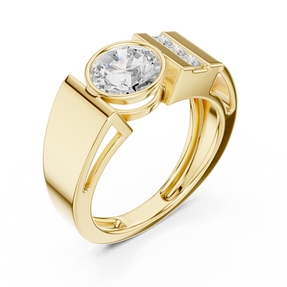 Bezel Set 1.10 Ct Round Shape Lab Grown Diamond Solitaire Ring Asymmetric Style