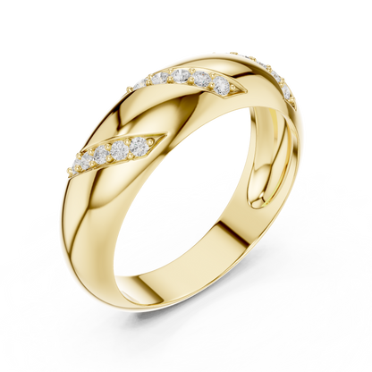Diagonal Slash Round Shape Lab Grown Diamond Ring Dome Band