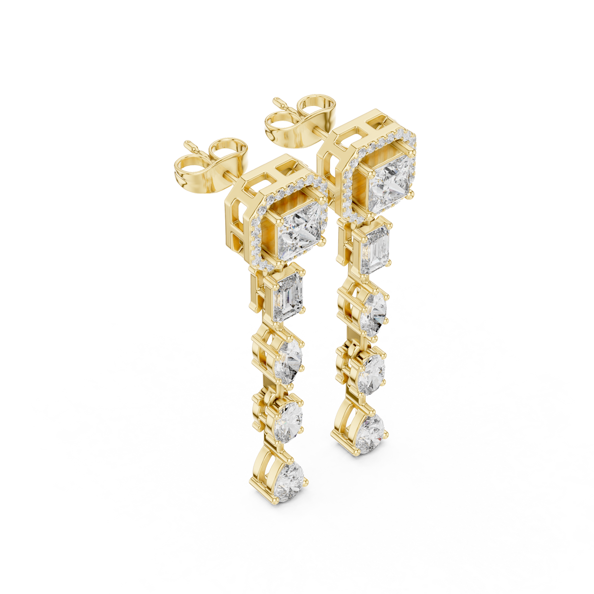 Princess Halo and Mixed-Cut Lab-Grown Diamond Drop Earrings