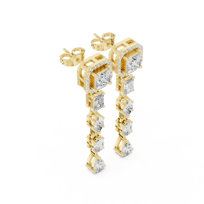 Princess Halo and Mixed-Cut Lab-Grown Diamond Drop Earrings