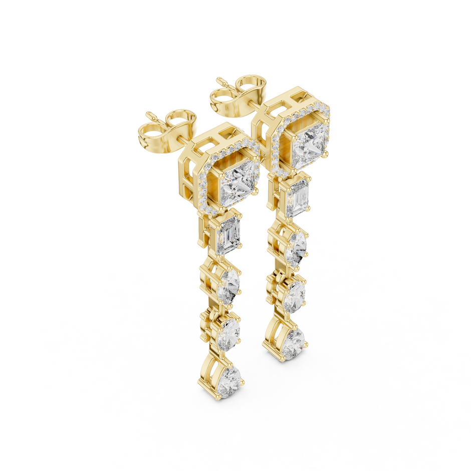 Princess Halo and Mixed-Cut Lab-Grown Diamond Drop Earrings