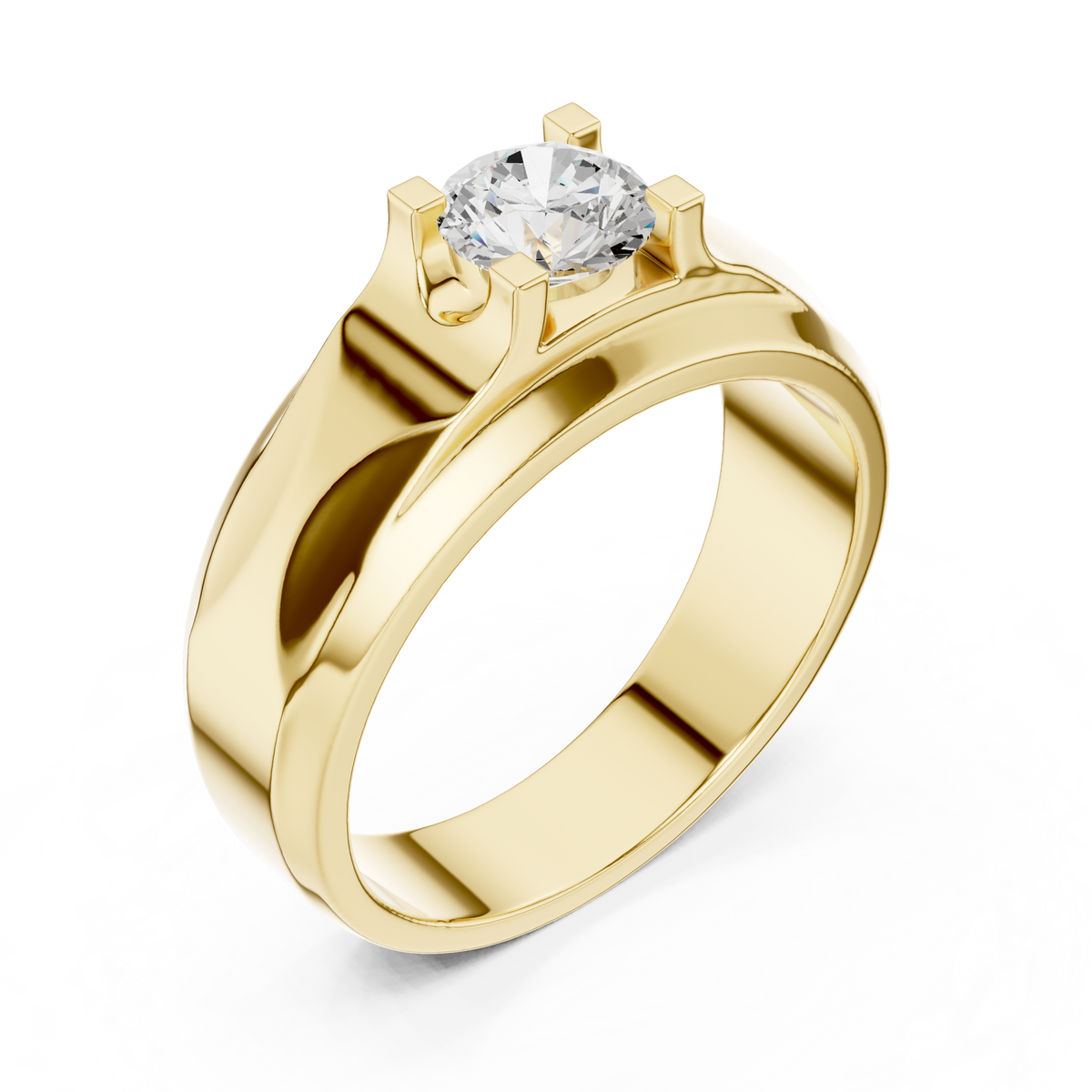 Four Corner Prong Round Shape Lab Grown Diamond Ring Solitaire Band