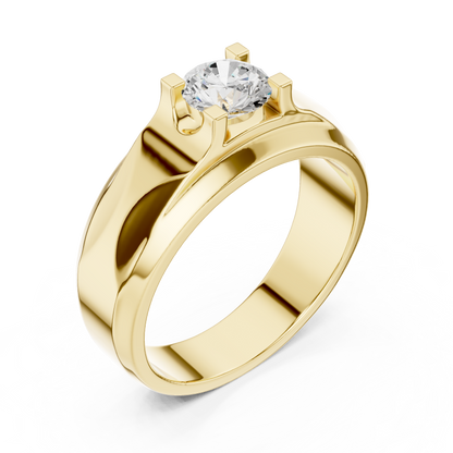 Four Corner Prong Round Shape Lab Grown Diamond Ring Solitaire Band