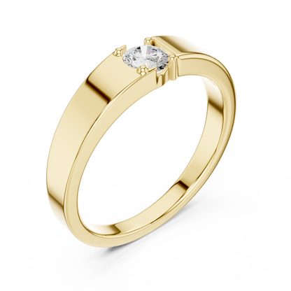 Solitaire Four Prong Round Shape Lab Grown Diamond Ring Flat Profile Band