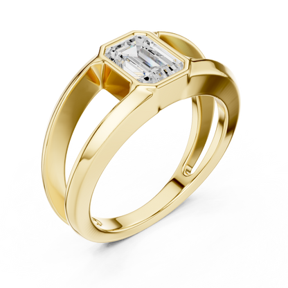 Bezel Set 1.00 Ct Emerald Shape Lab Grown Diamond Solitaire Ring Split Shank Band