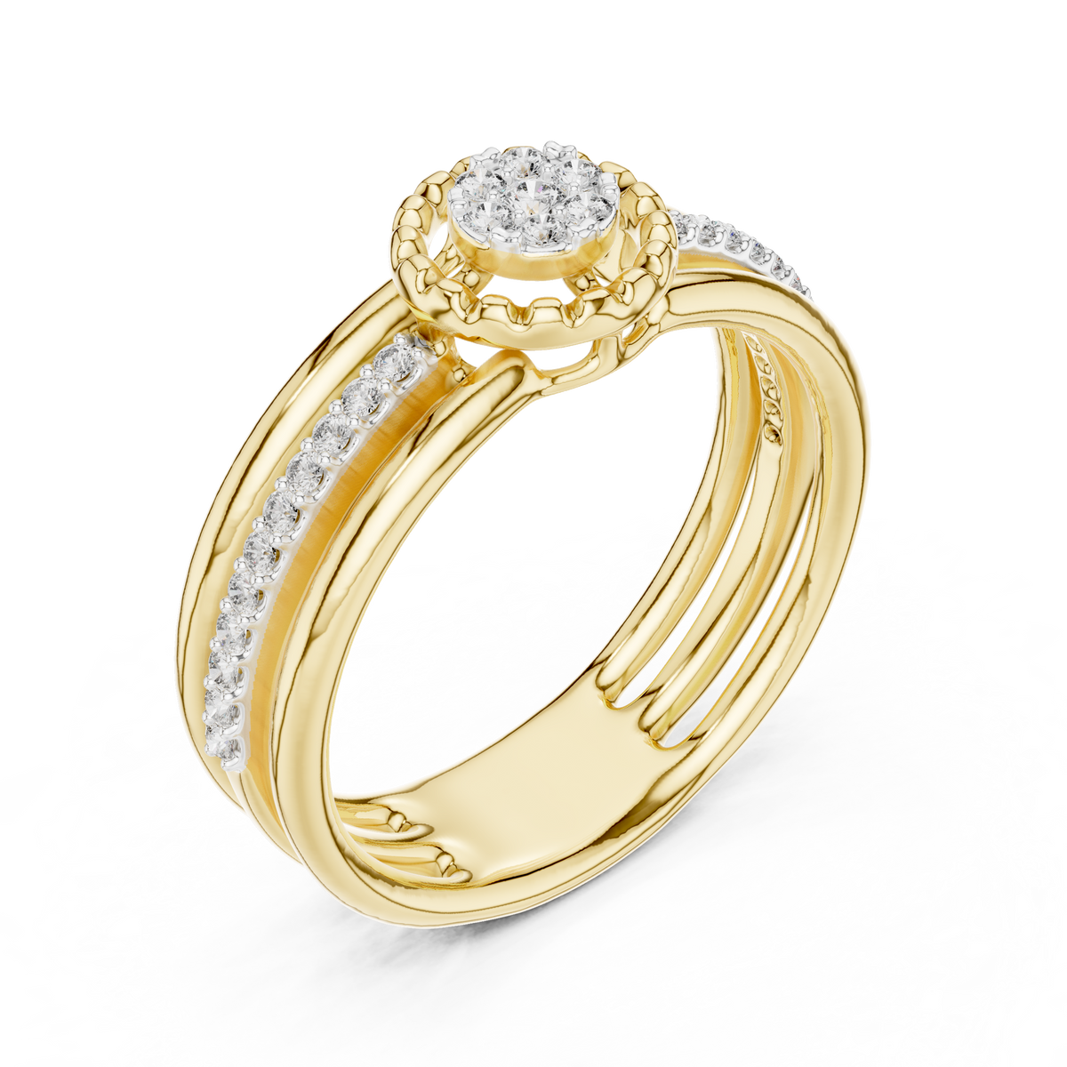 Multi Band Halo Center Pave Set Lab Grown Diamond Ring