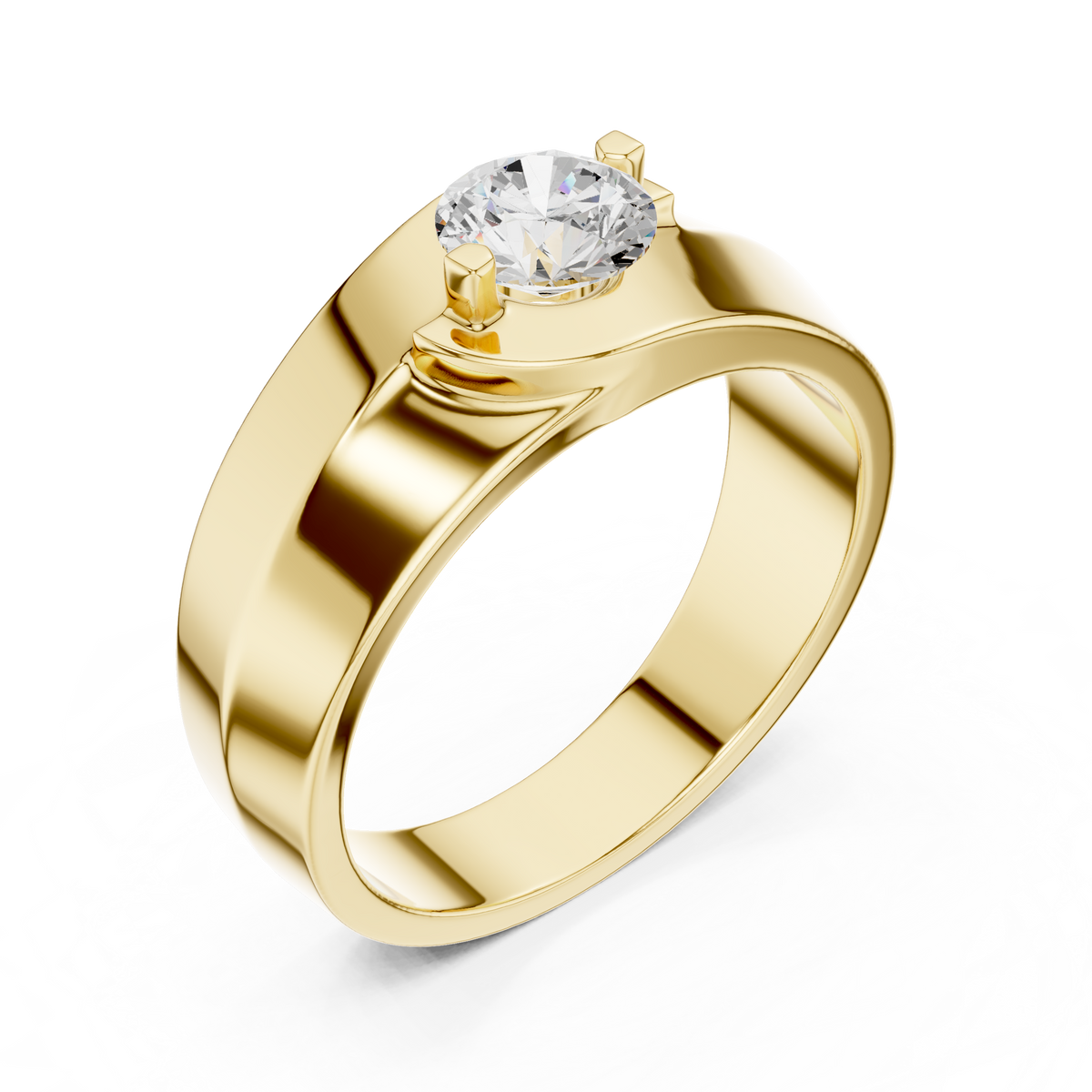 Two Prong Round Shape Lab Grown Diamond Ring Curved Collar Solitaire Band