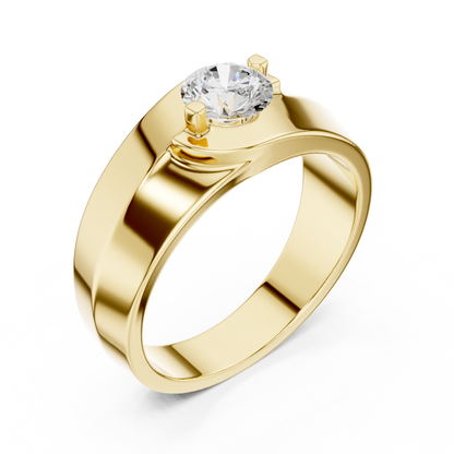 Two Prong Round Shape Lab Grown Diamond Ring Curved Collar Solitaire Band