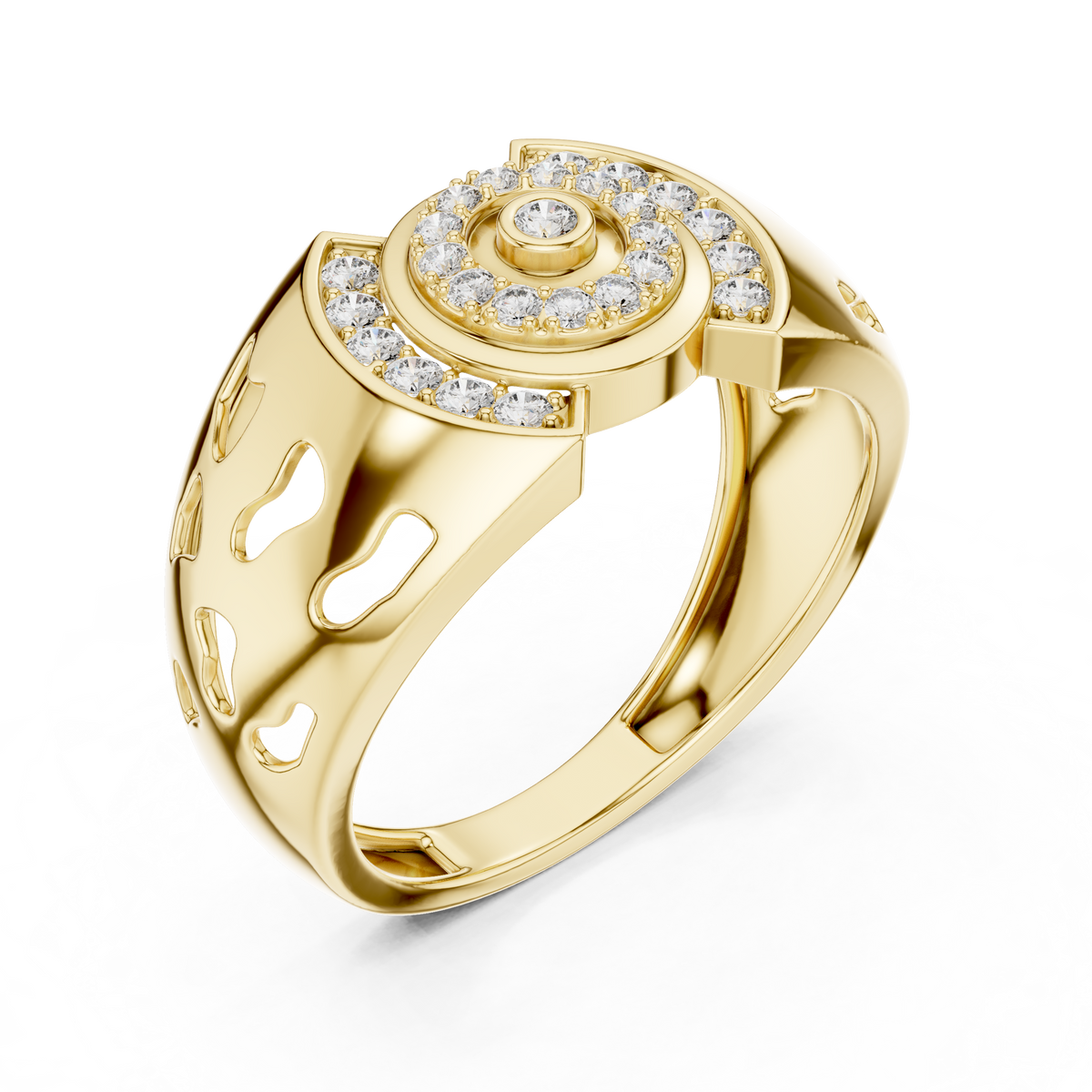 Concentric Target Bezel Solitaire Pave Openwork Lab Grown Diamond Ring