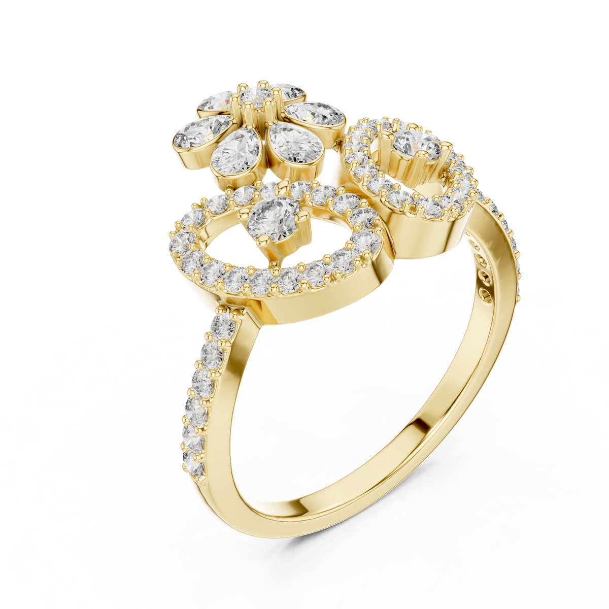Floral Blossom Pear Motif Openwork Pave Lab Grown Diamond Ring