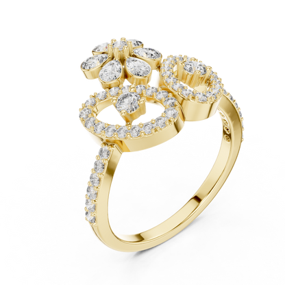 Floral Blossom Pear Motif Openwork Pave Lab Grown Diamond Ring
