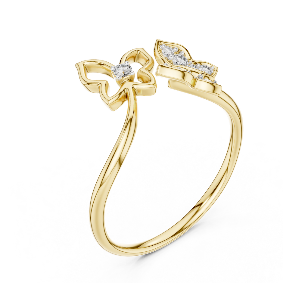 Dual Butterfly Pave Set Lab Grown Diamond Ring