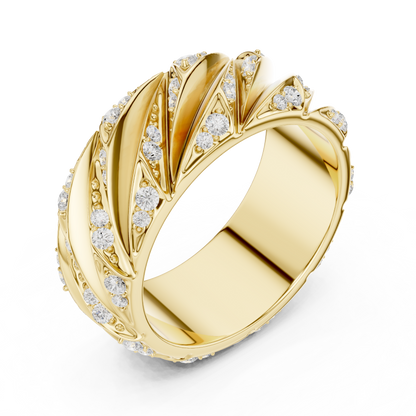 Spiral Ridge Round Shape Lab Grown Diamond Ring Pave Accent Band