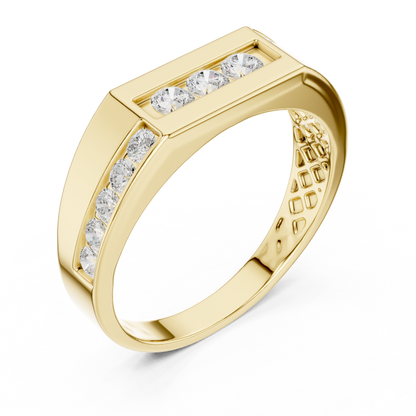 Channel Set Round Lab Grown Diamond Ring Flat Top Signet Band