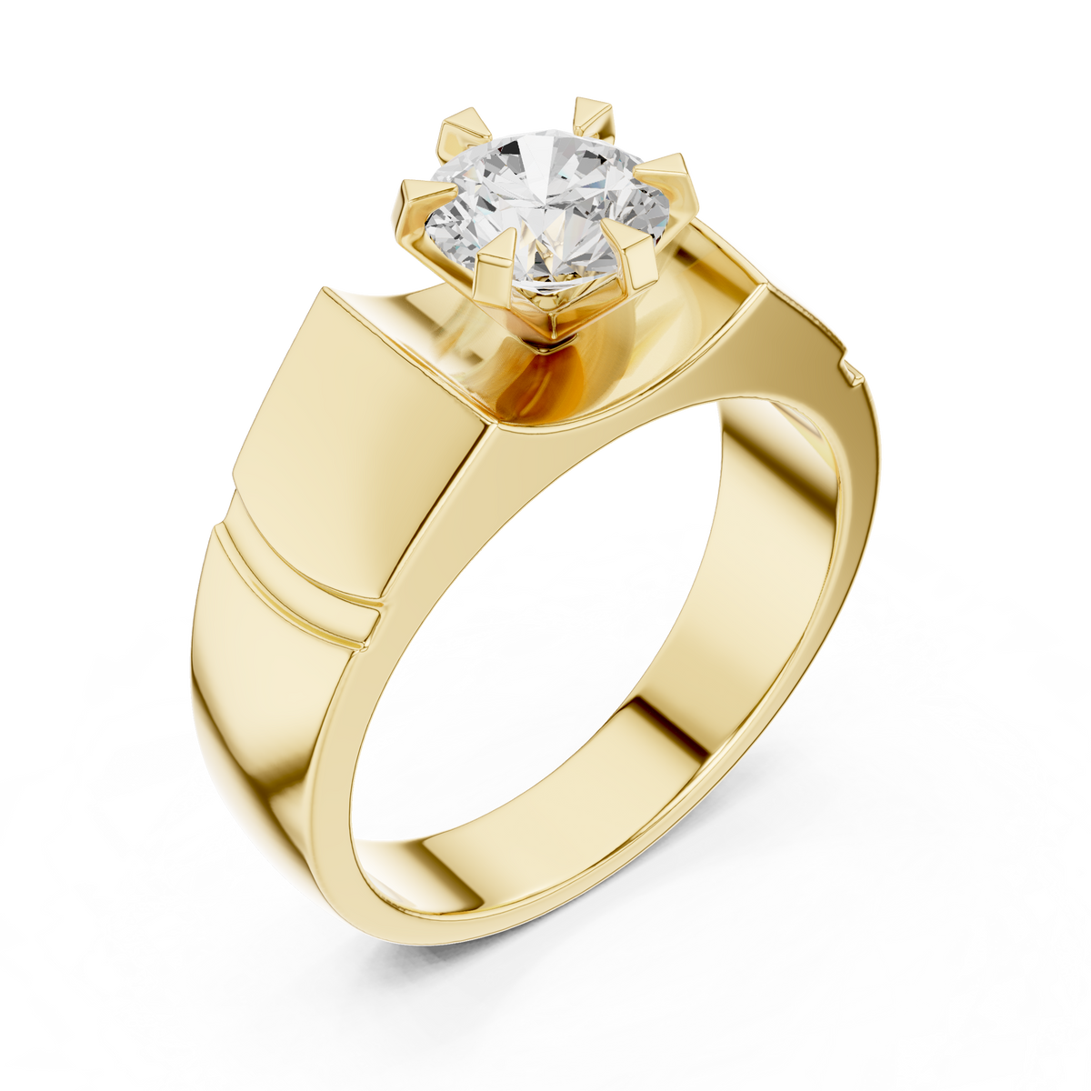 Six Prong 1.50 Ct Round Shape Lab Grown Diamond Ring Curved Recess Solitaire Band